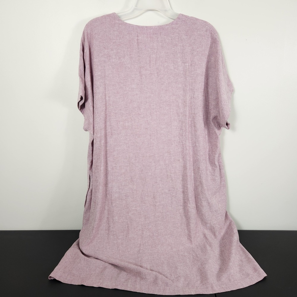 Pure Jill Mauve Linen Blend V-Neck Shift Dress Petite Large Coastal Beachy - Picture 2 of 8